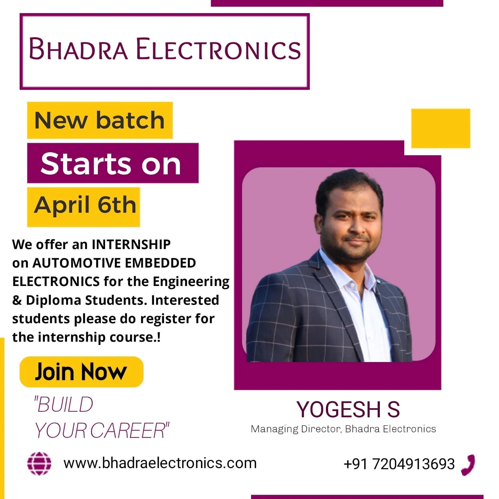 Internship Offer For Engineering Diploma Students